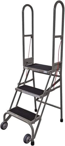 Cotterman - 60" 3 Step Rolling Warehouse Ladder - Portable Folding Safety Ladder, 350 Lb Capacity, 30" Platform Height, 21" Base Width x 28" Base Depth, Rubber Matted - Apex Tool & Supply