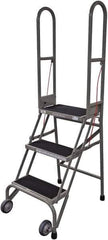 Cotterman - 60" 3 Step Rolling Warehouse Ladder - Portable Folding Safety Ladder, 350 Lb Capacity, 30" Platform Height, 21" Base Width x 28" Base Depth, Rubber Matted - Apex Tool & Supply