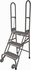 Cotterman - 60" 3 Step Rolling Warehouse Ladder - Portable Folding Safety Ladder, 350 Lb Capacity, 30" Platform Height, 21" Base Width x 28" Base Depth, Serrated Steel - Apex Tool & Supply