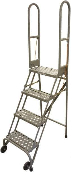 Cotterman - 70" 4 Step Rolling Warehouse Ladder - Portable Folding Safety Ladder, 350 Lb Capacity, 40" Platform Height, 21" Base Width x 36" Base Depth, Perforated Tread - Apex Tool & Supply