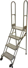 Cotterman - 70" 4 Step Rolling Warehouse Ladder - Portable Folding Safety Ladder, 350 Lb Capacity, 40" Platform Height, 21" Base Width x 36" Base Depth, Perforated Tread - Apex Tool & Supply