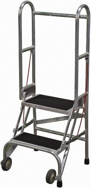 Cotterman - 50" 2 Step Rolling Warehouse Ladder - Portable Folding Safety Ladder, 350 Lb Capacity, 20" Platform Height, 21" Base Width x 22" Base Depth, Rubber Matted - Apex Tool & Supply