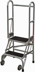 Cotterman - 50" 2 Step Rolling Warehouse Ladder - Portable Folding Safety Ladder, 350 Lb Capacity, 20" Platform Height, 21" Base Width x 22" Base Depth, Rubber Matted - Apex Tool & Supply