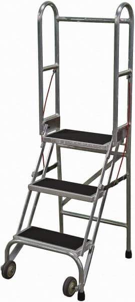Cotterman - 60" 3 Step Rolling Warehouse Ladder - Portable Folding Safety Ladder, 350 Lb Capacity, 30" Platform Height, 21" Base Width x 28" Base Depth, Rubber Matted - Apex Tool & Supply