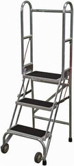 Cotterman - 60" 3 Step Rolling Warehouse Ladder - Portable Folding Safety Ladder, 350 Lb Capacity, 30" Platform Height, 21" Base Width x 28" Base Depth, Rubber Matted - Apex Tool & Supply