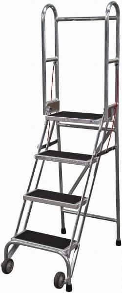 Cotterman - 70" 4 Step Rolling Warehouse Ladder - Portable Folding Safety Ladder, 350 Lb Capacity, 40" Platform Height, 21" Base Width x 36" Base Depth, Rubber Matted - Apex Tool & Supply