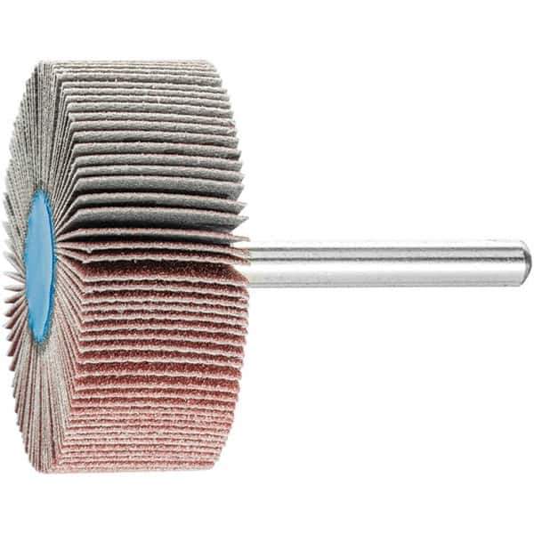PFERD - 2" Diam x 3/4" Face Width, Aluminum Oxide Coated Mounted Flap Wheel - 1/4" Shank Mount, 120 Grit, 23,000 Max RPM - Apex Tool & Supply
