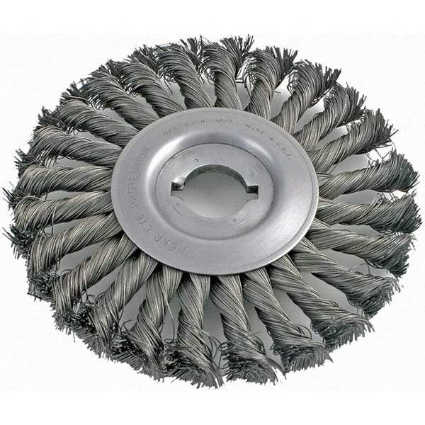 Brush Research Mfg. - 6" OD, 1/2 & 5/8" Arbor Hole, Knotted Carbon Wheel Brush - 5/8" Face Width, 1-7/16" Trim Length, 8,000 RPM - Apex Tool & Supply