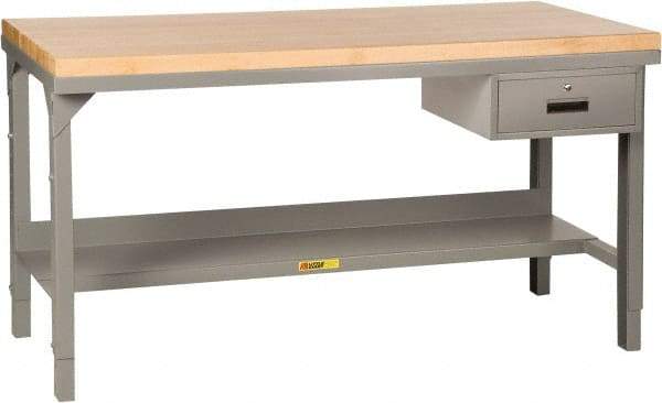 Little Giant - 60 Wide x 24" Deep x 51" High, 12 Gauge Steel Heavy-Duty Workbench with Pegboard Panel - Adjustable Height Legs, Gray - Apex Tool & Supply