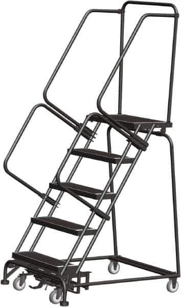 Ballymore - 83" 5 Step Rolling Warehouse Ladder - Lock Step Rolling Safety Ladder, 450 Lb Capacity, 50" Platform Height, 32" Base Width x 43" Base Depth, Perforated Tread - Apex Tool & Supply