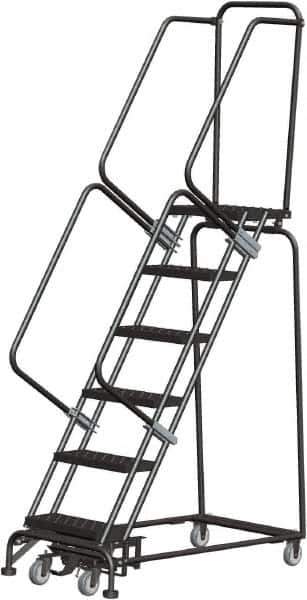 Ballymore - 93" 6 Step Rolling Warehouse Ladder - Lock Step Rolling Safety Ladder, 450 Lb Capacity, 60" Platform Height, 24" Base Width x 49" Base Depth, Perforated Tread - Apex Tool & Supply