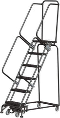 Ballymore - 93" 6 Step Rolling Warehouse Ladder - Lock Step Rolling Safety Ladder, 450 Lb Capacity, 60" Platform Height, 24" Base Width x 49" Base Depth, Perforated Tread - Apex Tool & Supply
