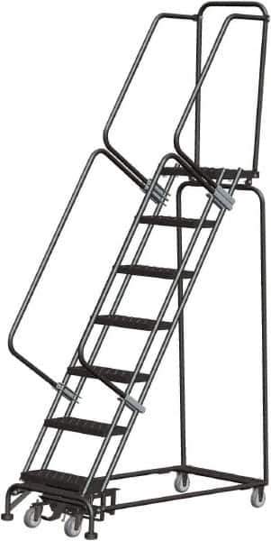 Ballymore - 103" 7 Step Rolling Warehouse Ladder - Lock Step Rolling Safety Ladder, 450 Lb Capacity, 70" Platform Height, 24" Base Width x 55" Base Depth, Perforated Tread - Apex Tool & Supply