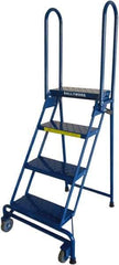Ballymore - 60" 4 Step Rolling Warehouse Ladder - Lock-N-Stock, 300 Lb Capacity, 38" Platform Height, 24" Base Width x 30" Base Depth, Perforated Tread - Apex Tool & Supply