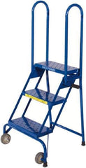 Ballymore - 51" 3 Step Rolling Warehouse Ladder - Lock-N-Stock, 300 Lb Capacity, 28-1/2" Platform Height, 24" Base Width x 23" Base Depth, Perforated Tread - Apex Tool & Supply