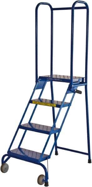 Ballymore - 68" 4 Step Rolling Warehouse Ladder - Lock-N-Stock, 350 Lb Capacity, 38" Platform Height, 24" Base Width x 35" Base Depth, Perforated Tread - Apex Tool & Supply