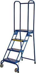 Ballymore - 68" 4 Step Rolling Warehouse Ladder - Lock-N-Stock, 350 Lb Capacity, 38" Platform Height, 24" Base Width x 35" Base Depth, Perforated Tread - Apex Tool & Supply
