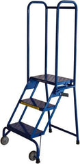Ballymore - 59" 3 Step Rolling Warehouse Ladder - Lock-N-Stock, 300 Lb Capacity, 28-1/2" Platform Height, 24" Base Width x 26" Base Depth, Perforated Tread - Apex Tool & Supply
