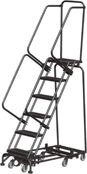 Ballymore - 93" 6 Step Rolling Warehouse Ladder - Lock Step Rolling Safety Ladder, 450 Lb Capacity, 60" Platform Height, 24" Base Width x 49" Base Depth, Perforated Tread - Apex Tool & Supply