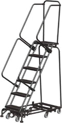 Ballymore - 93" 6 Step Rolling Warehouse Ladder - Lock Step Rolling Safety Ladder, 450 Lb Capacity, 60" Platform Height, 24" Base Width x 49" Base Depth, Perforated Tread - Apex Tool & Supply