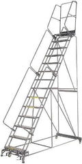 Ballymore - 185" 14 Step Rolling Warehouse Ladder - Lock Step Rolling Safety Ladder, 450 Lb Capacity, 140" Platform Height, 40" Base Width x 100" Base Depth, Perforated Tread - Apex Tool & Supply