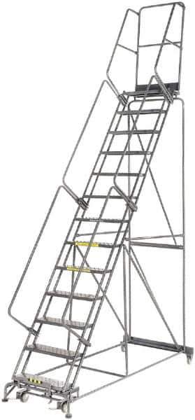 Ballymore - 175" 13 Step Rolling Warehouse Ladder - Lock Step Rolling Safety Ladder, 450 Lb Capacity, 130" Platform Height, 40" Base Width x 94" Base Depth, Perforated Tread - Apex Tool & Supply