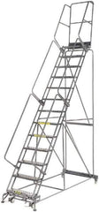 Ballymore - 175" 13 Step Rolling Warehouse Ladder - Lock Step Rolling Safety Ladder, 450 Lb Capacity, 130" Platform Height, 40" Base Width x 94" Base Depth, Perforated Tread - Apex Tool & Supply