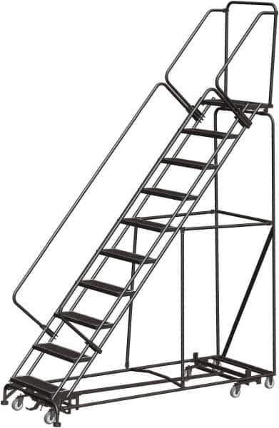 Ballymore - 133" 10 Step Rolling Warehouse Ladder - Lock Step Rolling Safety Ladder, 450 Lb Capacity, 100" Platform Height, 32" Base Width x 90" Base Depth, Perforated Tread - Apex Tool & Supply