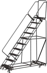 Ballymore - 133" 10 Step Rolling Warehouse Ladder - Lock Step Rolling Safety Ladder, 450 Lb Capacity, 100" Platform Height, 32" Base Width x 90" Base Depth, Perforated Tread - Apex Tool & Supply
