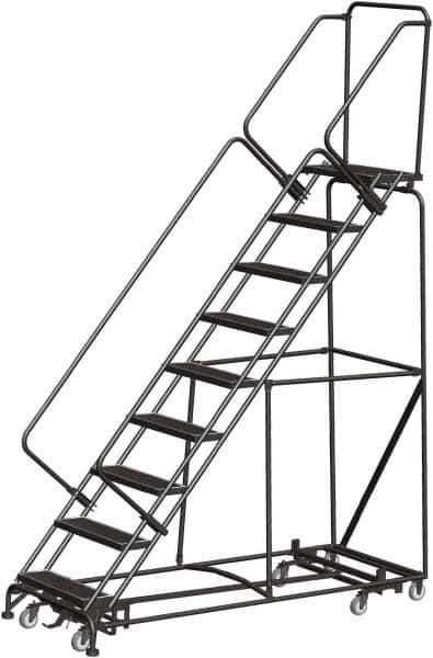 Ballymore - 123" 9 Step Rolling Warehouse Ladder - Lock Step Rolling Safety Ladder, 450 Lb Capacity, 90" Platform Height, 32" Base Width x 82" Base Depth, Perforated Tread - Apex Tool & Supply