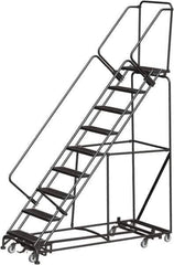 Ballymore - 123" 9 Step Rolling Warehouse Ladder - Lock Step Rolling Safety Ladder, 450 Lb Capacity, 90" Platform Height, 32" Base Width x 82" Base Depth, Perforated Tread - Apex Tool & Supply