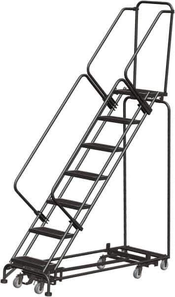 Ballymore - 103" 7 Step Rolling Warehouse Ladder - Lock Step Rolling Safety Ladder, 450 Lb Capacity, 70" Platform Height, 32" Base Width x 66" Base Depth, Perforated Tread - Apex Tool & Supply