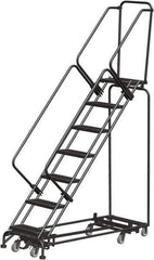 Ballymore - 103" 7 Step Rolling Warehouse Ladder - Lock Step Rolling Safety Ladder, 450 Lb Capacity, 70" Platform Height, 32" Base Width x 66" Base Depth, Perforated Tread - Apex Tool & Supply