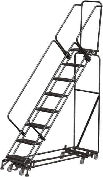 Ballymore - 113" 8 Step Rolling Warehouse Ladder - Lock Step Rolling Safety Ladder, 450 Lb Capacity, 80" Platform Height, 32" Base Width x 74" Base Depth, Perforated Tread - Apex Tool & Supply