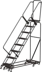 Ballymore - 113" 8 Step Rolling Warehouse Ladder - Lock Step Rolling Safety Ladder, 450 Lb Capacity, 80" Platform Height, 32" Base Width x 74" Base Depth, Perforated Tread - Apex Tool & Supply