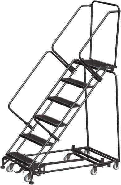 Ballymore - 93" 6 Step Rolling Warehouse Ladder - Lock Step Rolling Safety Ladder, 450 Lb Capacity, 60" Platform Height, 32" Base Width x 58" Base Depth, Perforated Tread - Apex Tool & Supply