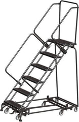 Ballymore - 93" 6 Step Rolling Warehouse Ladder - Lock Step Rolling Safety Ladder, 450 Lb Capacity, 60" Platform Height, 32" Base Width x 58" Base Depth, Perforated Tread - Apex Tool & Supply