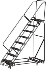 Ballymore - 113" 8 Step Rolling Warehouse Ladder - Lock Step Rolling Safety Ladder, 450 Lb Capacity, 80" Platform Height, 24" Base Width x 74" Base Depth, Perforated Tread - Apex Tool & Supply