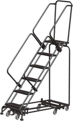 Ballymore - 93" 6 Step Rolling Warehouse Ladder - Lock Step Rolling Safety Ladder, 450 Lb Capacity, 60" Platform Height, 24" Base Width x 58" Base Depth, Perforated Tread - Apex Tool & Supply