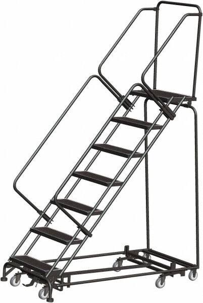 Ballymore - 103" 7 Step Rolling Warehouse Ladder - Lock Step Rolling Safety Ladder, 450 Lb Capacity, 70" Platform Height, 24" Base Width x 66" Base Depth, Perforated Tread - Apex Tool & Supply