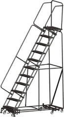 Ballymore - 143" 11 Step Rolling Warehouse Ladder - Lock Step Rolling Safety Ladder, 450 Lb Capacity, 110" Platform Height, 32" Base Width x 80" Base Depth, Perforated Tread - Apex Tool & Supply