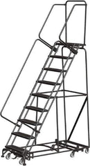 Ballymore - 123" 9 Step Rolling Warehouse Ladder - Lock Step Rolling Safety Ladder, 450 Lb Capacity, 90" Platform Height, 32" Base Width x 68" Base Depth, Perforated Tread - Apex Tool & Supply