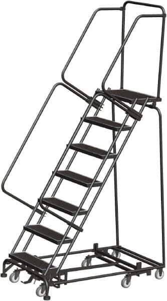 Ballymore - 103" 7 Step Rolling Warehouse Ladder - Lock Step Rolling Safety Ladder, 450 Lb Capacity, 70" Platform Height, 32" Base Width x 55" Base Depth, Perforated Tread - Apex Tool & Supply