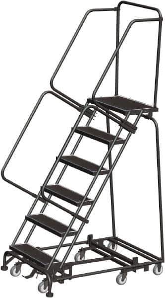 Ballymore - 93" 6 Step Rolling Warehouse Ladder - Lock Step Rolling Safety Ladder, 450 Lb Capacity, 60" Platform Height, 32" Base Width x 49" Base Depth, Perforated Tread - Apex Tool & Supply