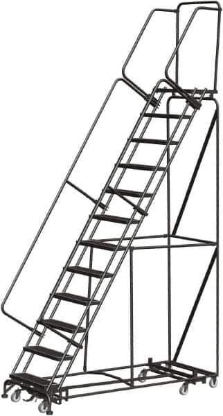 Ballymore - 153" 12 Step Rolling Warehouse Ladder - Lock Step Rolling Safety Ladder, 450 Lb Capacity, 120" Platform Height, 32" Base Width x 87" Base Depth, Perforated Tread - Apex Tool & Supply