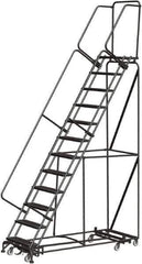 Ballymore - 153" 12 Step Rolling Warehouse Ladder - Lock Step Rolling Safety Ladder, 450 Lb Capacity, 120" Platform Height, 32" Base Width x 87" Base Depth, Perforated Tread - Apex Tool & Supply