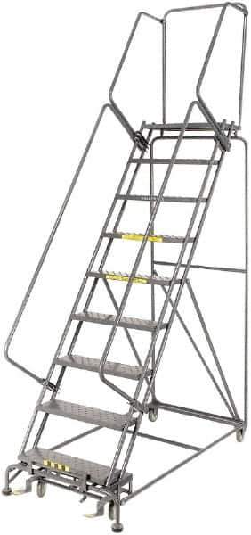 Ballymore - 123" 9 Step Rolling Warehouse Ladder - Lock Step Rolling Safety Ladder, 450 Lb Capacity, 90" Platform Height, 32" Base Width x 68" Base Depth, Perforated Tread - Apex Tool & Supply