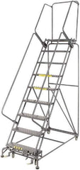Ballymore - 123" 9 Step Rolling Warehouse Ladder - Lock Step Rolling Safety Ladder, 450 Lb Capacity, 90" Platform Height, 32" Base Width x 68" Base Depth, Perforated Tread - Apex Tool & Supply