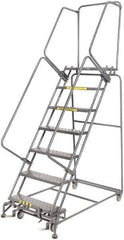Ballymore - 103" 7 Step Rolling Warehouse Ladder - Lock Step Rolling Safety Ladder, 450 Lb Capacity, 70" Platform Height, 32" Base Width x 55" Base Depth, Perforated Tread - Apex Tool & Supply
