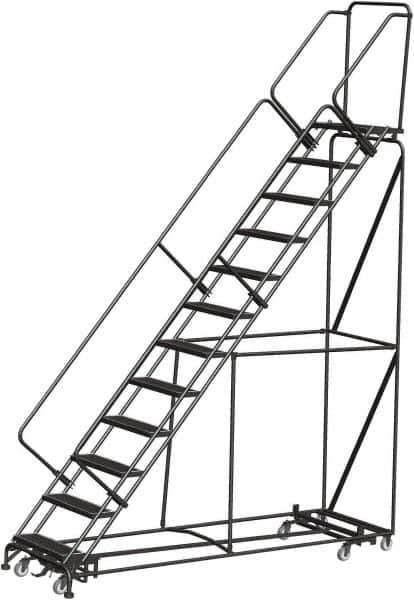 Ballymore - 153" 12 Step Rolling Warehouse Ladder - Lock Step Rolling Safety Ladder, 450 Lb Capacity, 120" Platform Height, 32" Base Width x 106" Base Depth, Perforated Tread - Apex Tool & Supply